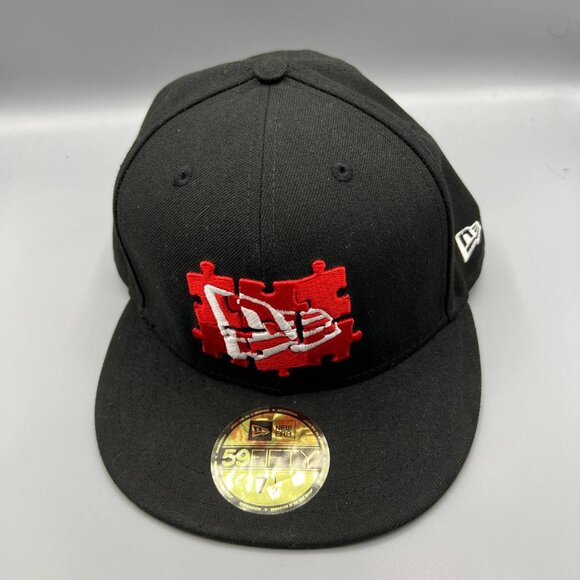 New Era Logo Jigsaw Puzzle Hat Men 7 1/2‎ Black 59Fifty New Era Fitted Cap